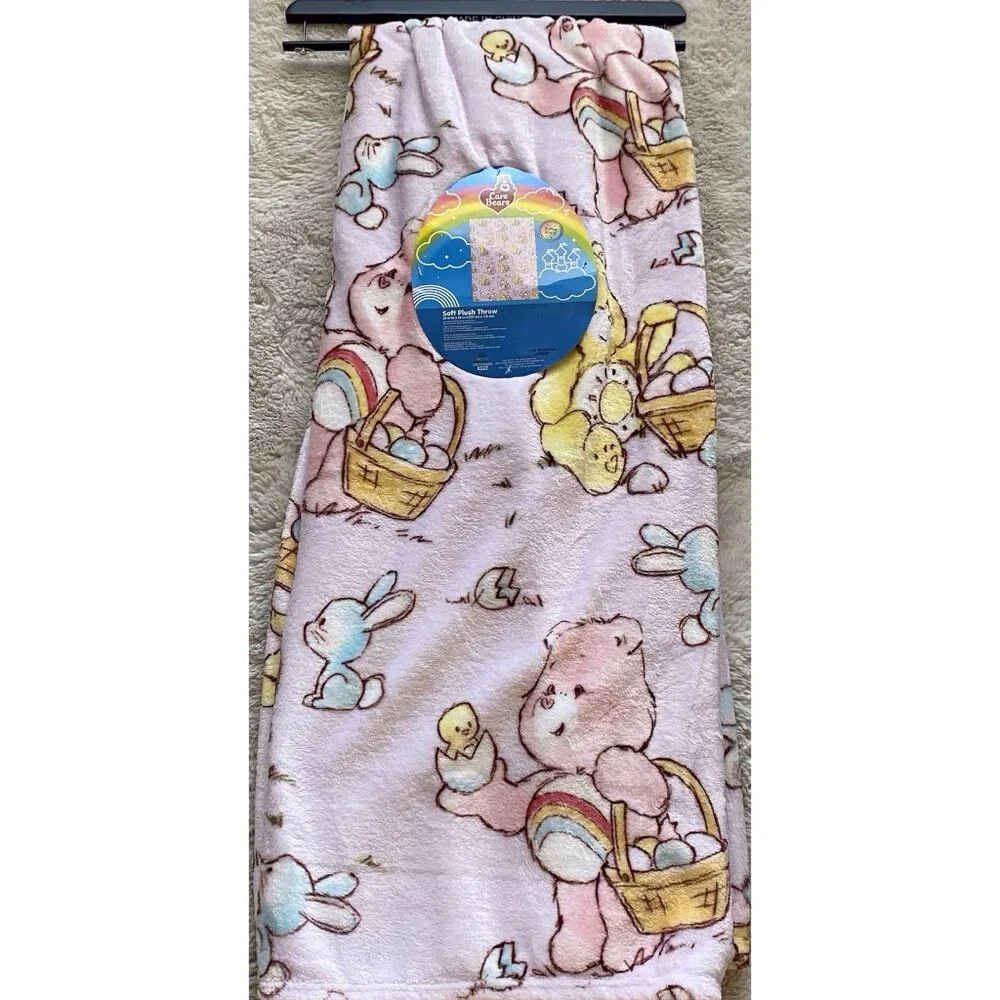Care Bears Easter Eggs‎ Bunnies Chicks Throw Blanket 50”X 70” Cheer Bear NEW